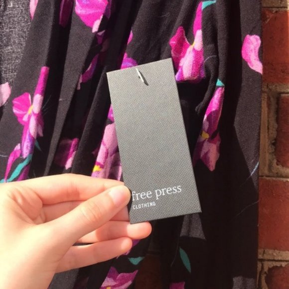 Black and Purple Floral Print Free Press Long Sleeve V-Neck Collared Blouse - Picture 10 of 15